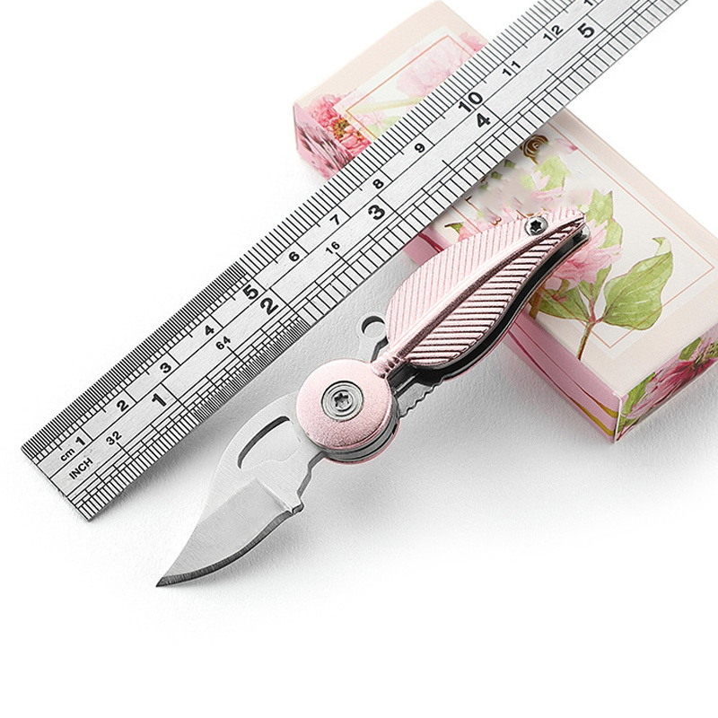 Low MOQ 3.7inch stainless steel gift knife feather style folding pocket knife