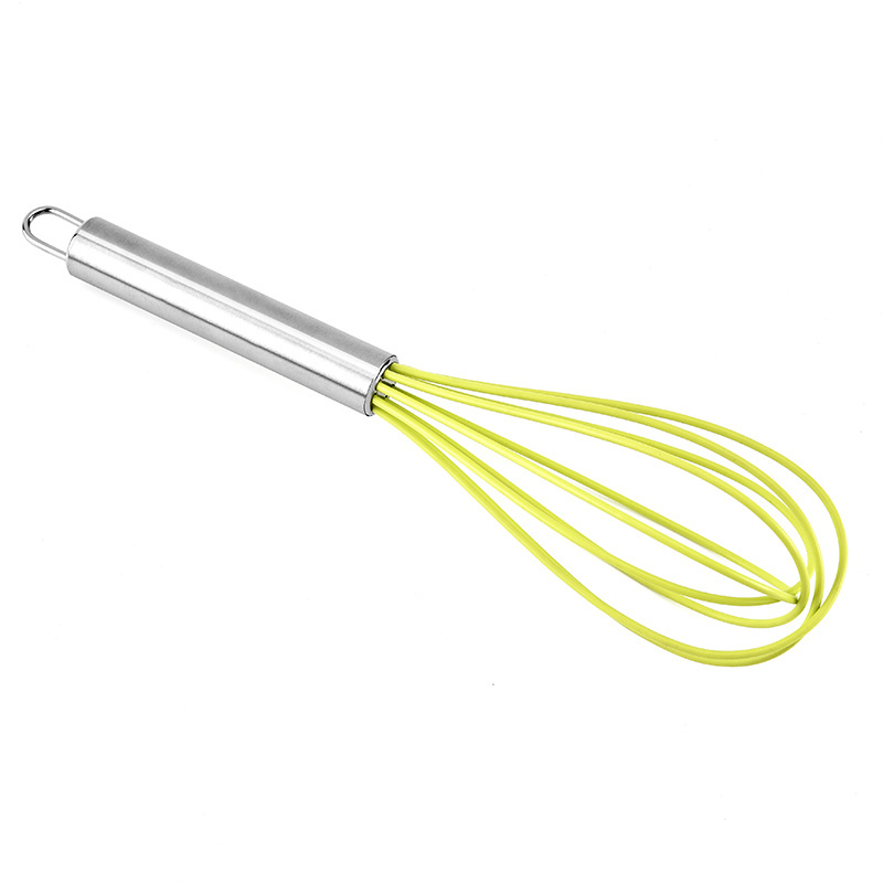 kitchenware 10 inch egg beater stainless steel handle silicone egg whisk