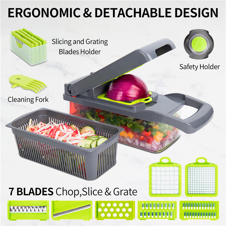 ANJUKE 12 In 1 Multifunctional Kitchen Vegetable Cutter Manual Mandoline Slicer Plastic Potato Vegetable Chopper Grater Slicer