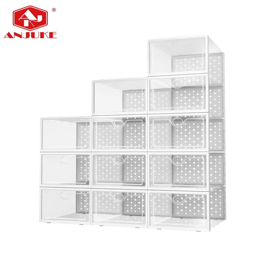 ANJUKE 12 Pack Clear Stackable Shoe Boxes Transparent Storage Container Box Plastic Storage For Shoes