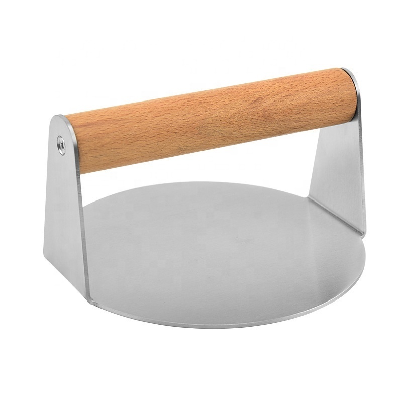 Food safe stainless steel 304 Patty Maker Hamburger Press Meat Burger Press Kitchen burger patty press tools with wooden handle