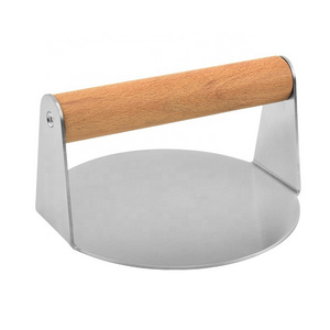 Food safe stainless steel 304 Patty Maker Hamburger Press Meat Burger Press Kitchen burger patty press tools with wooden handle