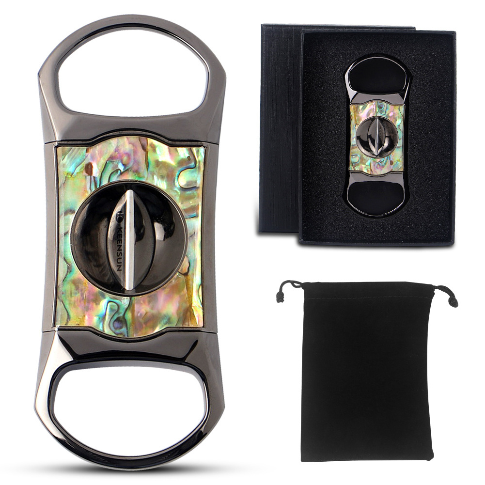 Perfect Shell Acrylic Gold Metal Stainless Steel Double Blade V Cut Cigar Cutter For Men