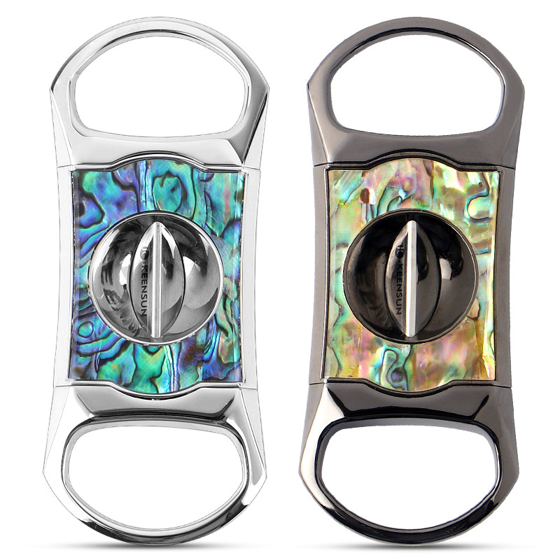 Perfect Shell Acrylic Gold Metal Stainless Steel Double Blade V Cut Cigar Cutter For Men