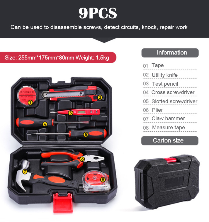 9PCS Classic Style Professional Mechanic Box Package Tool Sets Tool Kit Set