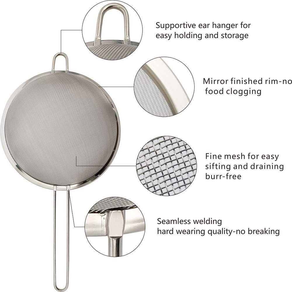 Premium Fine Mesh Strainer Stainless Steel Baking Flour Colanders and Sifters