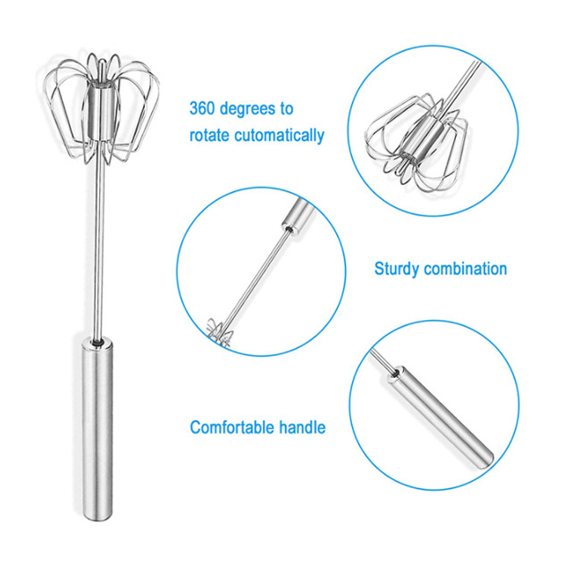 Manufacturer Kitchen Gadget Stainless Steel Semi Automatic Egg Beater Egg Whisk