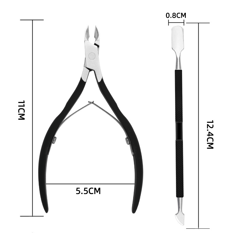 Cuticle Trimmer with Cuticle Pusher Professional Stainless Steel black cuticle nail nipper