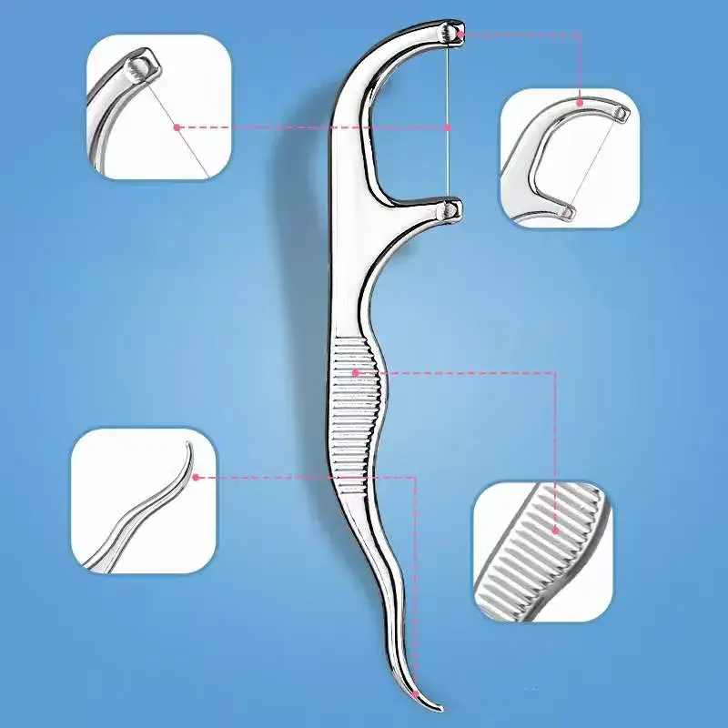 Hot Sell Durable  Tooth pick Stick Stainless Steel Dental Flosser Household Tooth Cleaning Tool For Oral Care