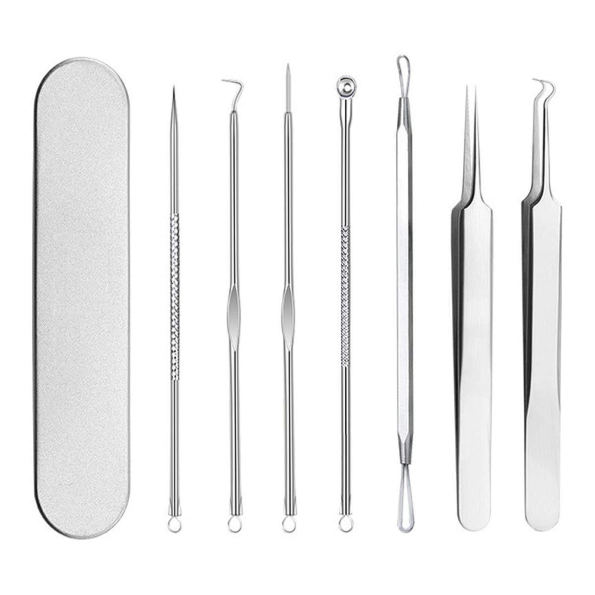 7 Pcs Stainless Steel Professional Blackhead Remover Tweezers Comedone Acne Extractor Tools Kit