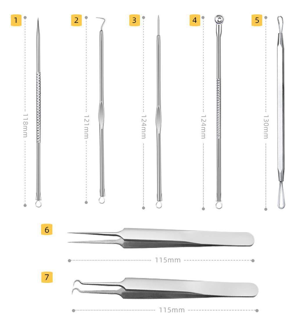 7 Pcs Stainless Steel Professional Blackhead Remover Tweezers Comedone Acne Extractor Tools Kit