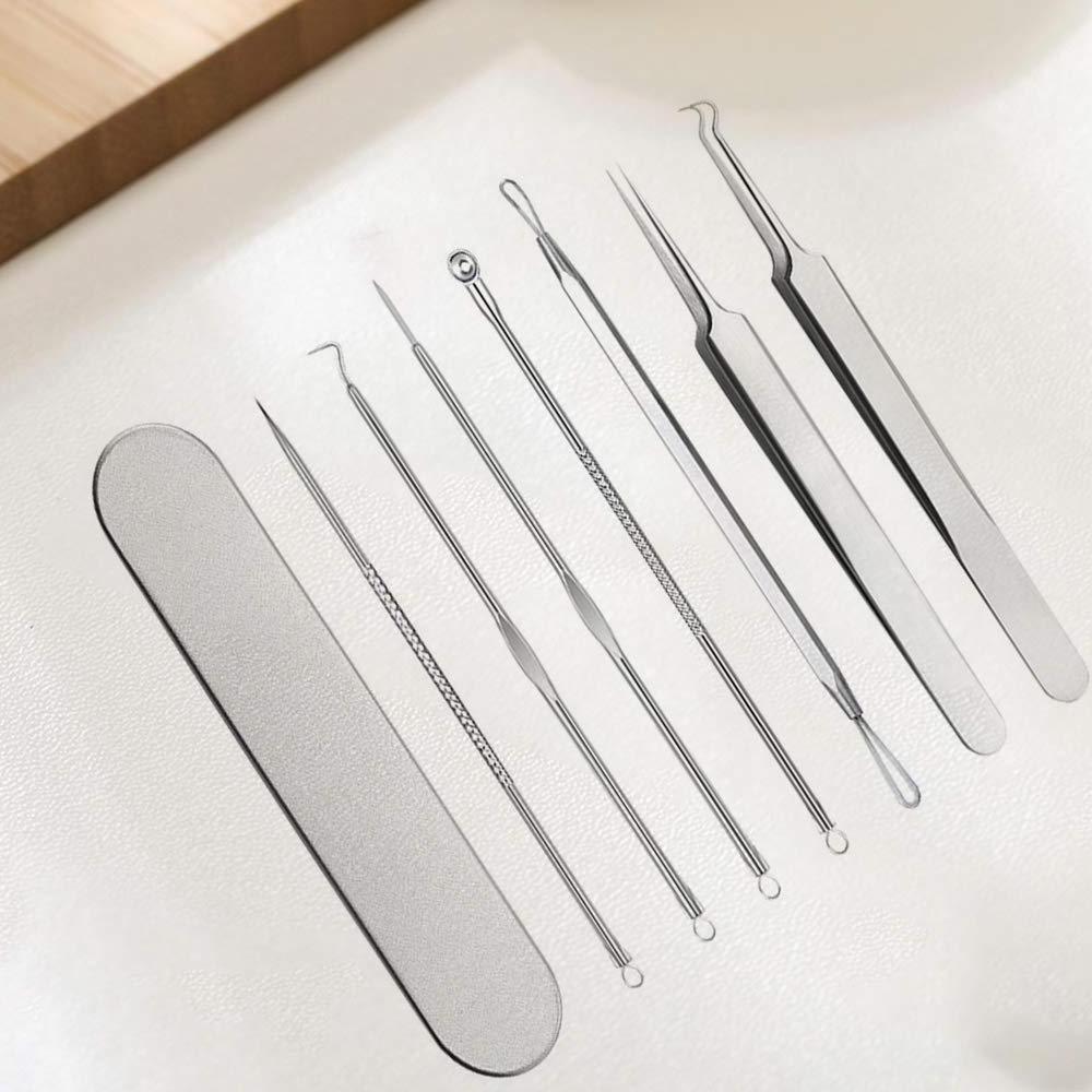 7 Pcs Stainless Steel Professional Blackhead Remover Tweezers Comedone Acne Extractor Tools Kit