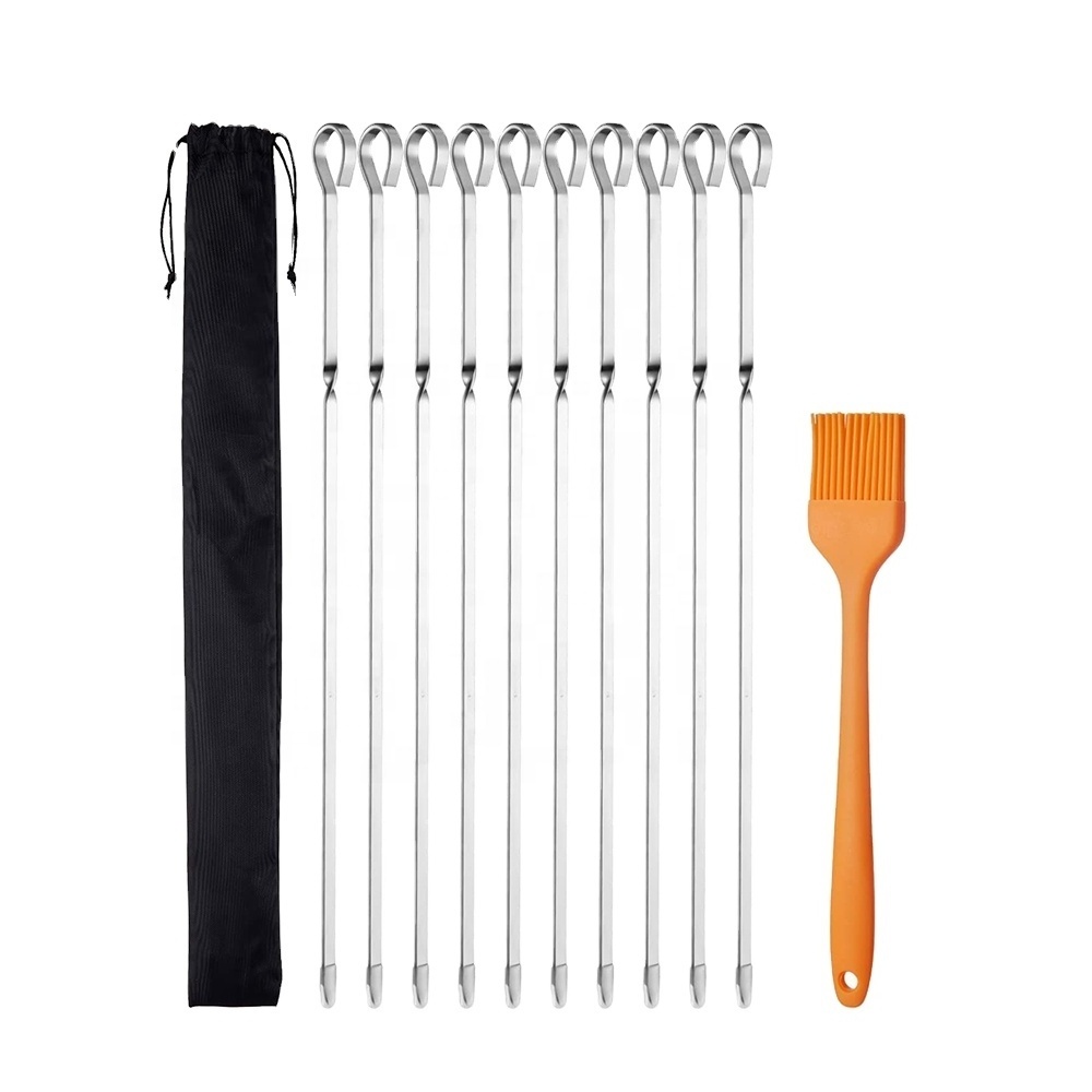 Hot Selling Kabob Skewers Stainless Steel Long Charcoal BBQ Grills for Skewers Set,  Metal  Sticks Wide Reusable Grilling Skewer