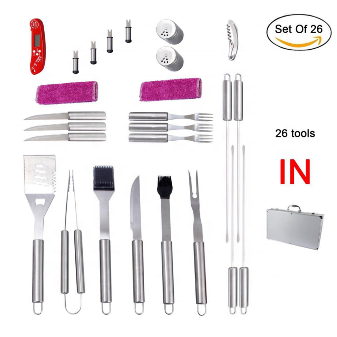 26PCS BBQ Grill Tool Set Barbecue Accessory BBQ Tools bbq tool set grill Snap On Storage Case