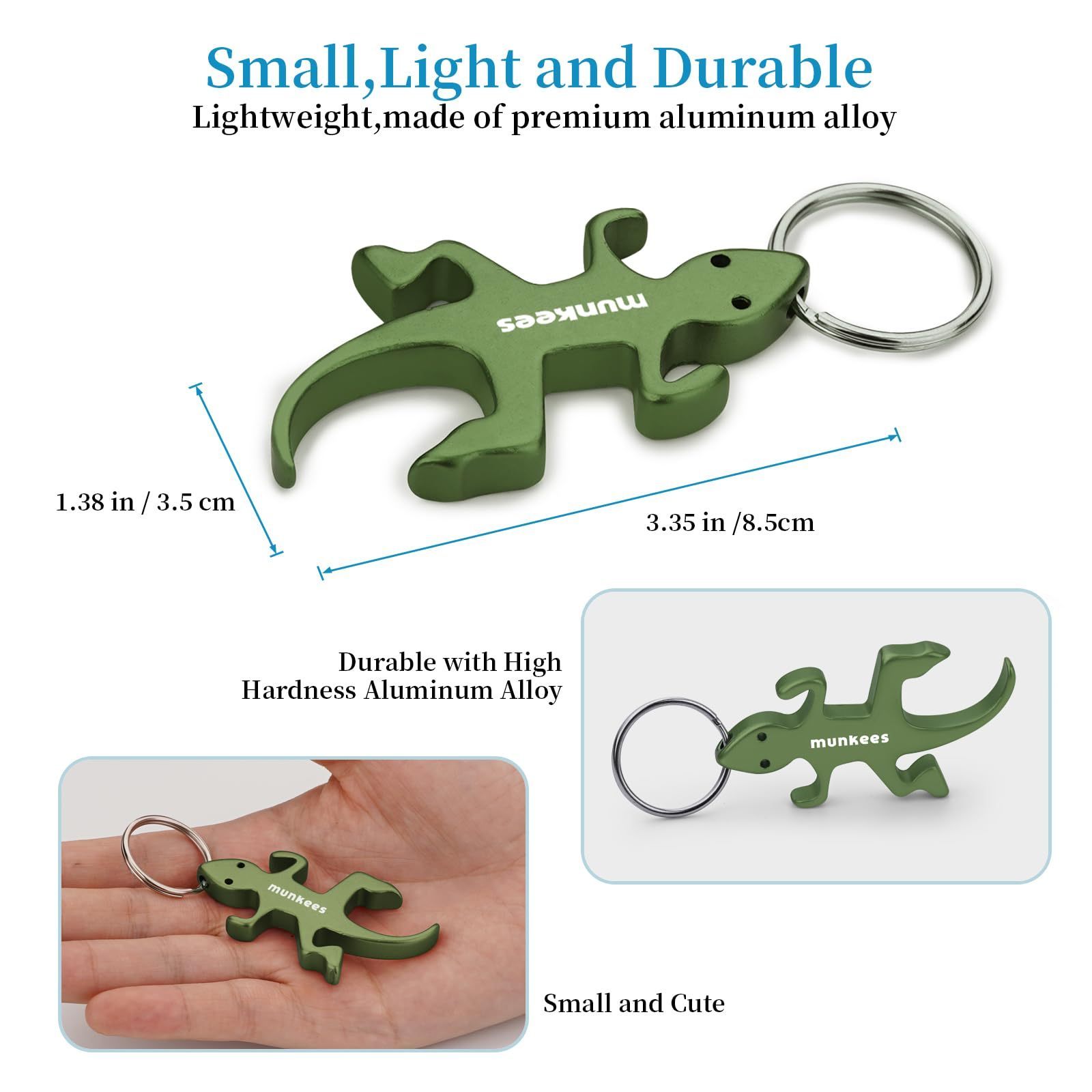 munkees Lizard Bottle Opener Keychain 2 Pack Aluminium Key Beer Opener, Outdoor Travel Accessories Grey