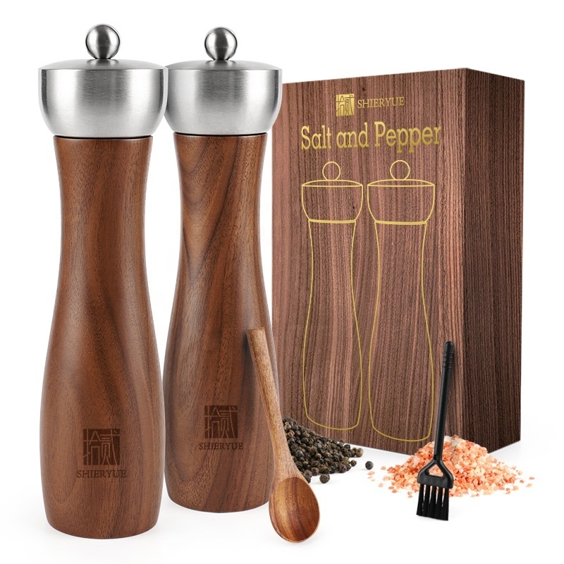 High quality salt and pepper mill walnut wood herb mill with stainless steel lid