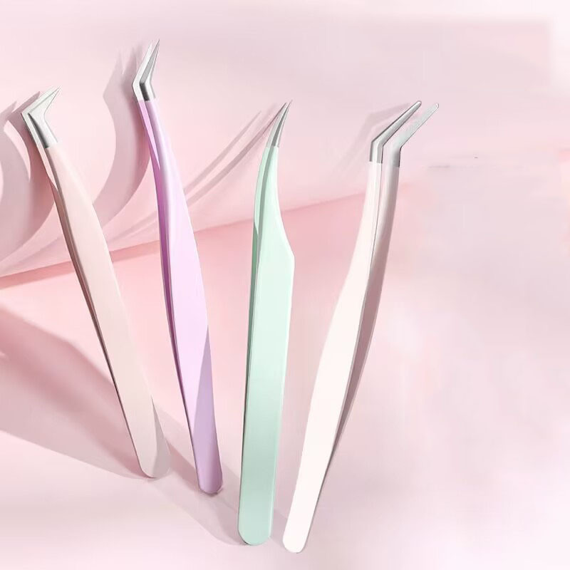 Custom Private Label Pink Plastic Lashes Applicator Tweezers Bulk Magnetic Lash Tweezers packaging False Eyelash Tweezers