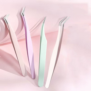 Custom Private Label Pink Plastic Lashes Applicator Tweezers Bulk Magnetic Lash Tweezers packaging False Eyelash Tweezers