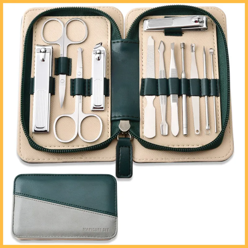 Stainless Steel  12pcs Gift Manicure Set Personal Care Tools Kits with Leather Bag