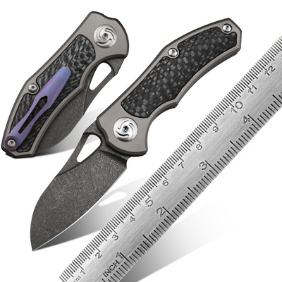 Wootz Steel Blade Titanium and Carbon Fiber Handle Knives for Outdoor Survival Camping Folding Pocket Knife with Clip