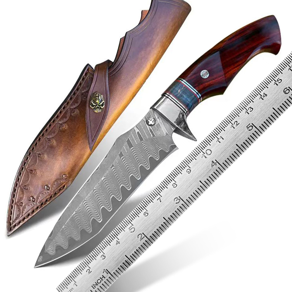 VG10 Damascus Steel Blade Outdoor Survival Hunting Knife Rosewood Fixed Knife Jungle Craft Camping Knife Tool