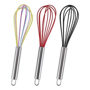 Wholesale Stainless Steel handle hand manual reusable silicone egg whisks for kitchen egg beater mixer