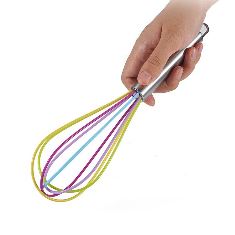 Wholesale Stainless Steel handle hand manual reusable silicone egg whisks for kitchen egg beater mixer