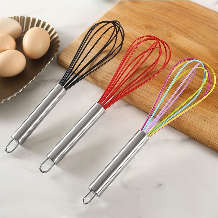 Wholesale Stainless Steel handle hand manual reusable silicone egg whisks for kitchen egg beater mixer