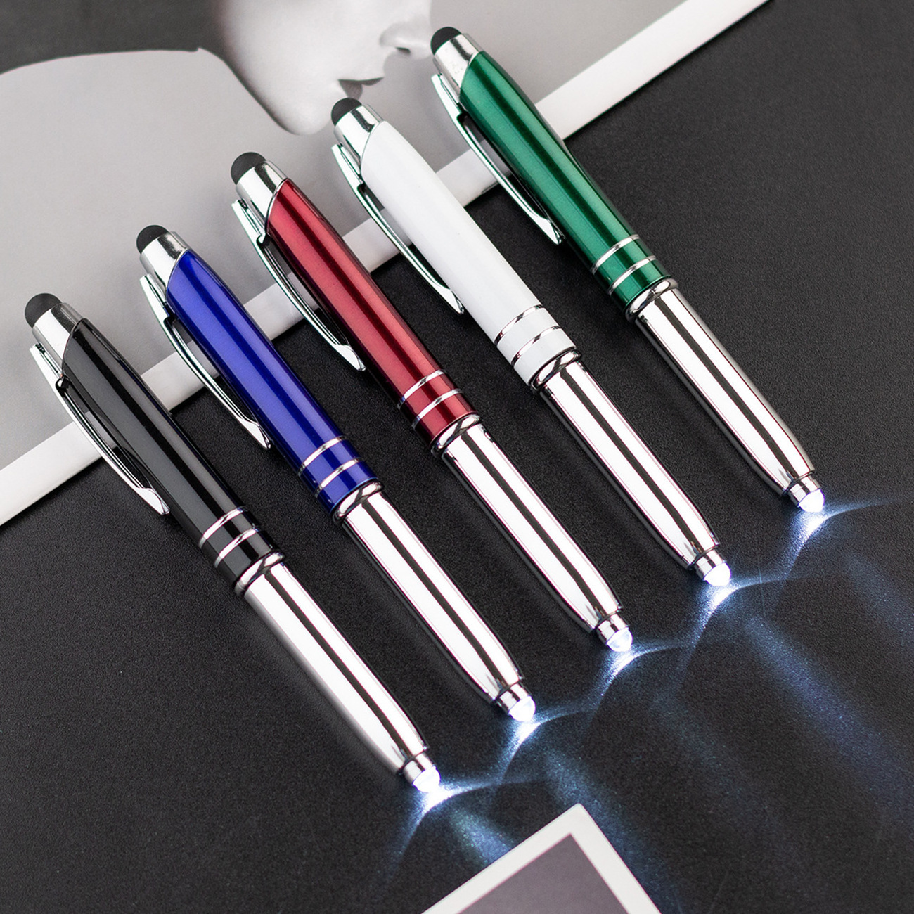 3 In 1 Multifunction Stylus Custom Logo LED Light Pen With Flashlight Metal Pen With Logo Print Pen For Gift