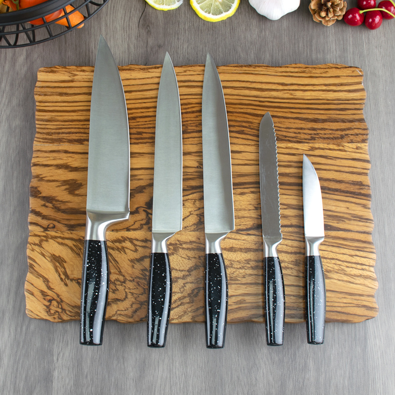 6pcs Hollow Handle With Colored Painting Kitchen Knife Set With Stainless Steel Block