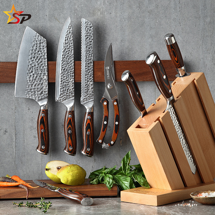 Hot Sales 9 Pcs Stainless Steel Kitchen Knife Set Pakka Wood Handle Kitchen Knife Set