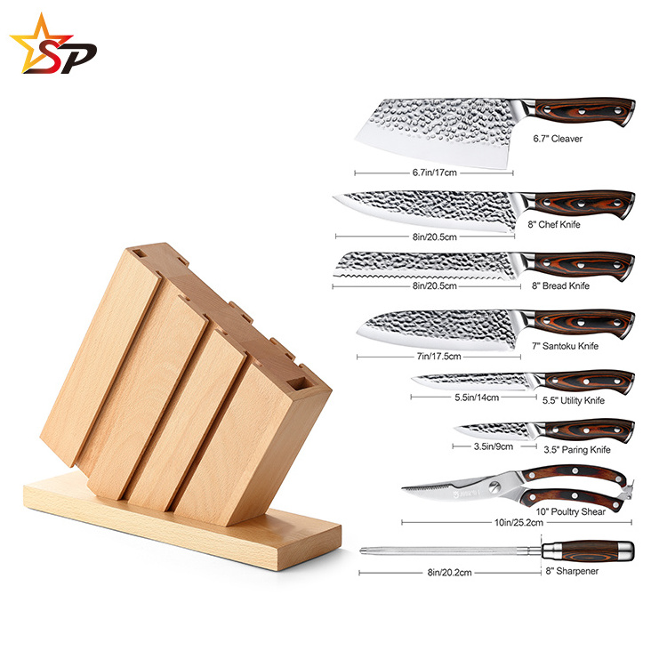 Hot Sales 9 Pcs Stainless Steel Kitchen Knife Set Pakka Wood Handle Kitchen Knife Set