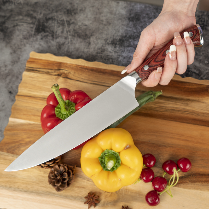 8 inch Premium Cooking Knife German High Carbon Stainless Steel Ergonomic Pakka Wood Handle Kitchen Chef Knife