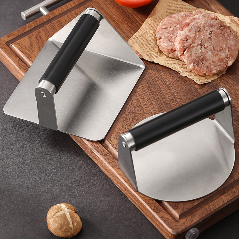 Gadget 2024 New Arrival Round Shape Stainless Steel Hamburger Buger Meat Press With Non-stick Handle For Griddle Accessories