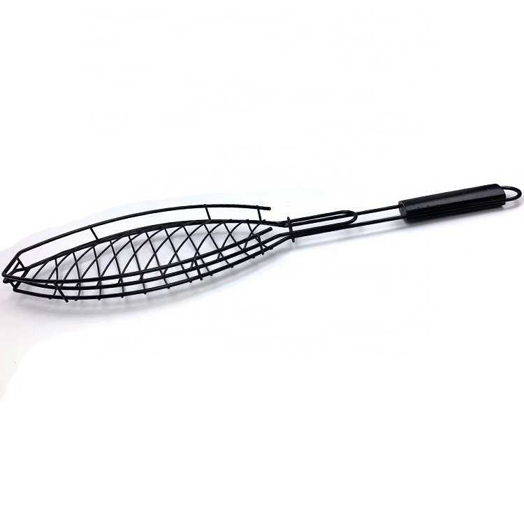 High quality non stick Fish shape kebab bbq grill basket for outdoor picnic