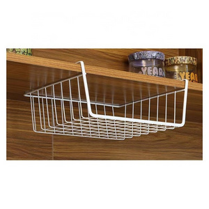 Hot sale Elegant White Mesh Wire Hanging Insert Metal Storage Baskets Under Shelf Basket for Laundry Wardrobes Bathroom Kitchen