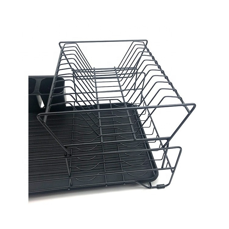 hot sale counter top double drying dish rack kitchen shelf two tiers metal wire drainer dish draining rack