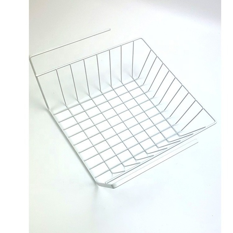 Hot sale Elegant White Mesh Wire Hanging Insert Metal Storage Baskets Under Shelf Basket for Laundry Wardrobes Bathroom Kitchen