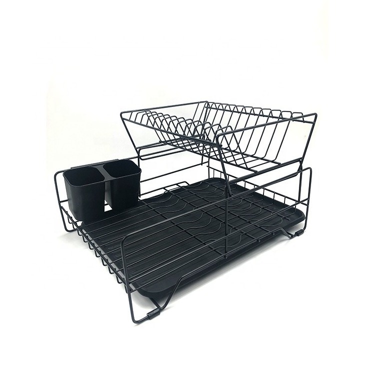 hot sale counter top double drying dish rack kitchen shelf two tiers metal wire drainer dish draining rack