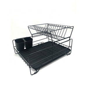 hot sale counter top double drying dish rack kitchen shelf two tiers metal wire drainer dish draining rack