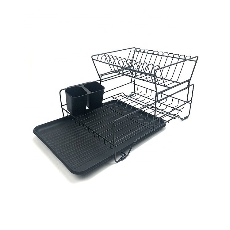 hot sale counter top double drying dish rack kitchen shelf two tiers metal wire drainer dish draining rack