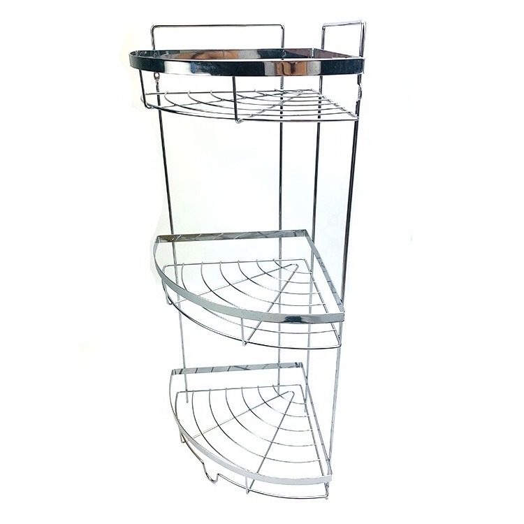 Factory Standing 3 Tier Iron Metal Bathroom Corner Shelf Kitchen multi-layer Storage Rack