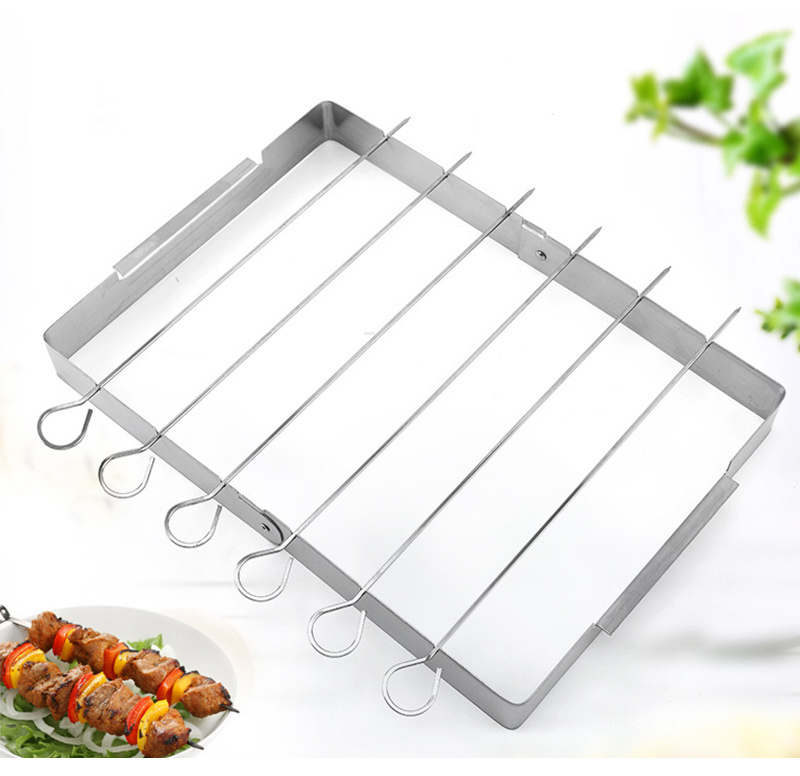 Portable Grill Shish Kabob foldable stainless steel 6 skewer BBQ skewer rack Set