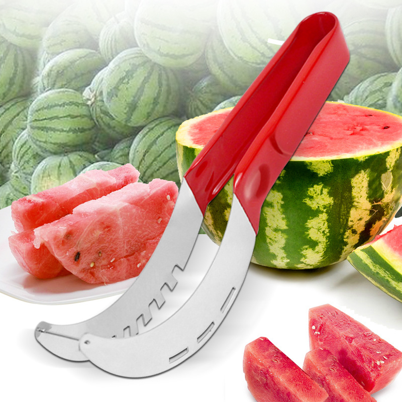 kitchen Accessories Multi purpose Stainless Steel Fruit Cutter  watermelon slicer with non-slip Plastic Handle