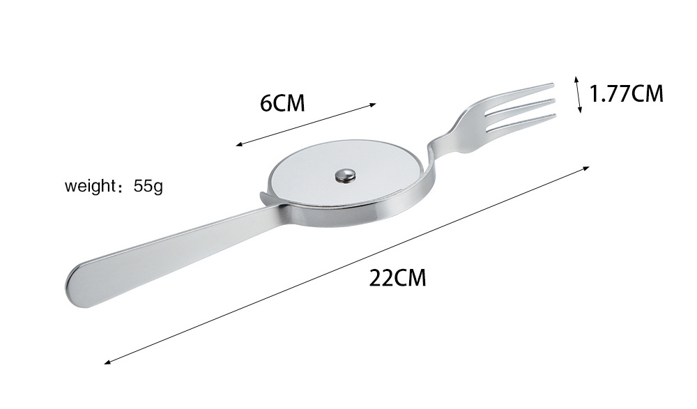 Multi Purpose Stainless Steel Cutting Tool Kitchen Gadget 2 in 1 Pizza Cutter with Fork