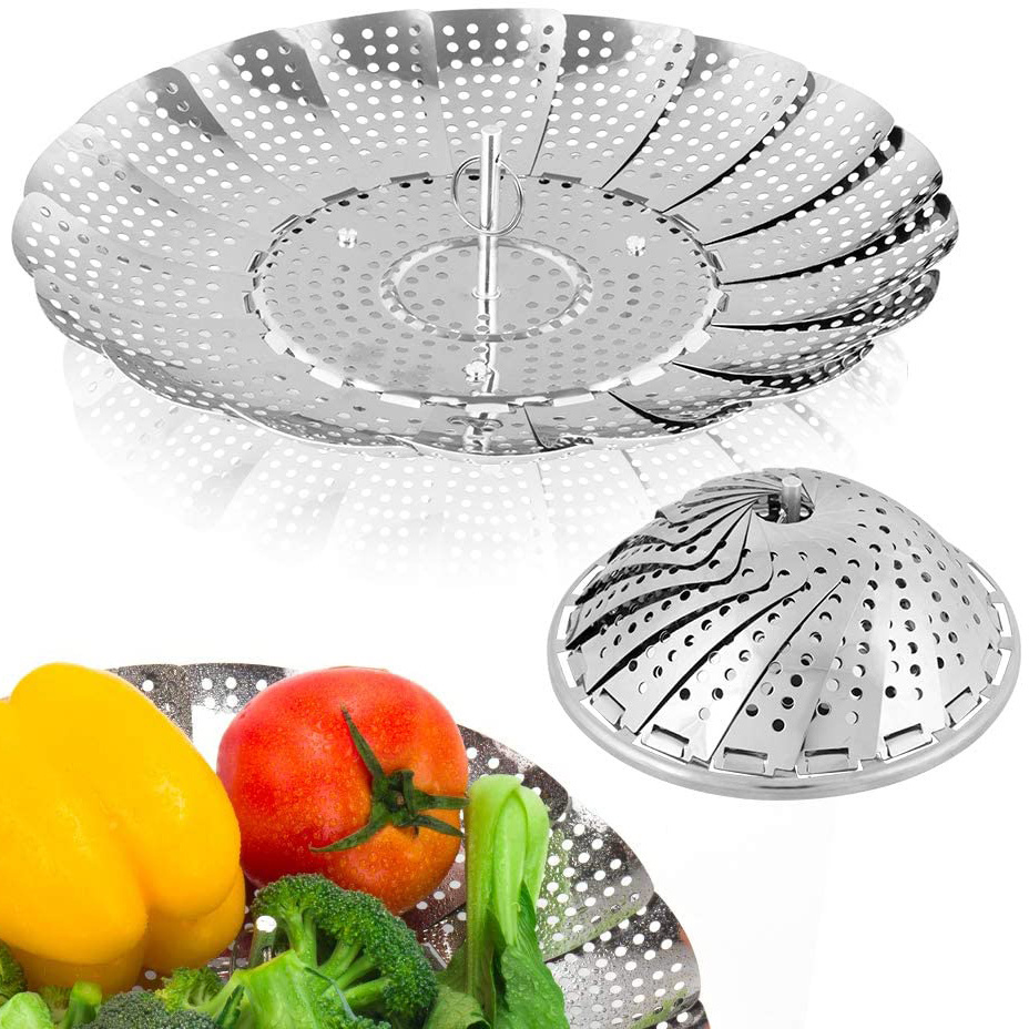 Folding Collapsible Kitchen Stainless Steel Rice Pot Vegetable Steamer Basket