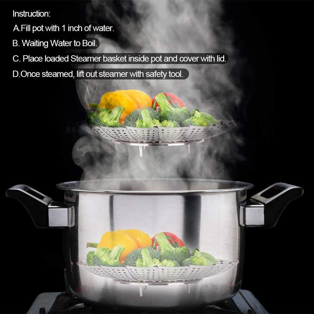 Folding Collapsible Kitchen Stainless Steel Rice Pot Vegetable Steamer Basket