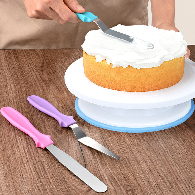 3 Pcs Cake Tools Icing Spatula Set Stainless Steel Baking Pastry Cake Icing Spatula With Plastic Handle