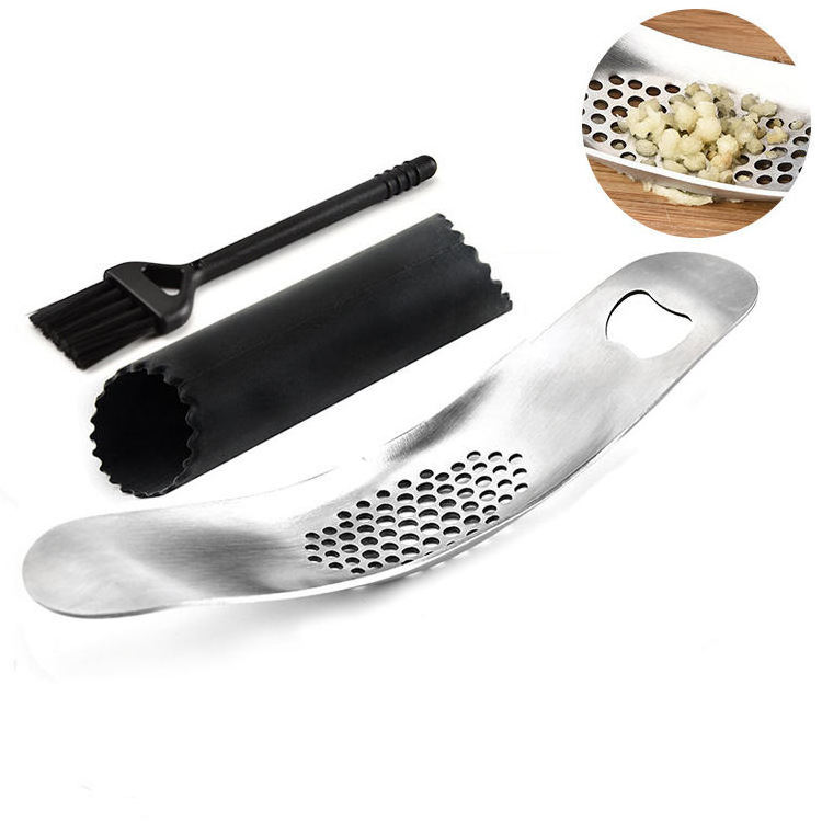 Stainless Steel Garlic Rocker with  Bottle Opener And Brush Mincer Garlic Press