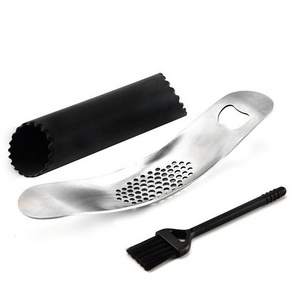 Stainless Steel Garlic Rocker with  Bottle Opener And Brush Mincer Garlic Press